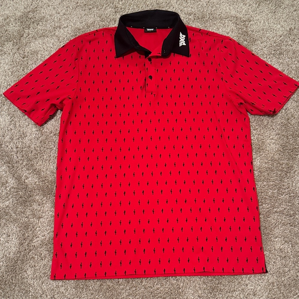 PXG Red and Black Cactus Patterned Polo Shirt for Men